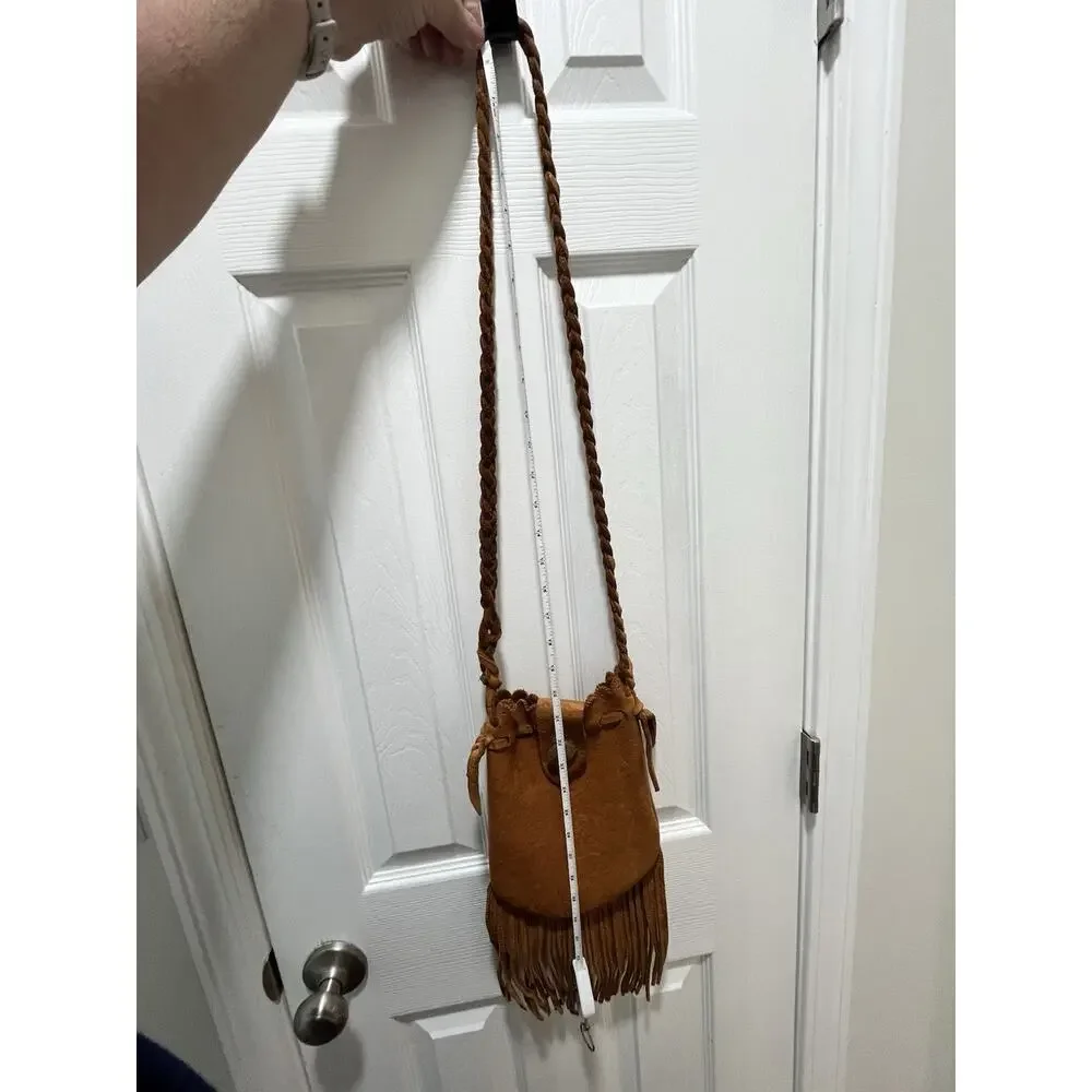 Wolf River TN Crossbody Bag Hand Sewn Tan Fringe Leather Satchel Unisex